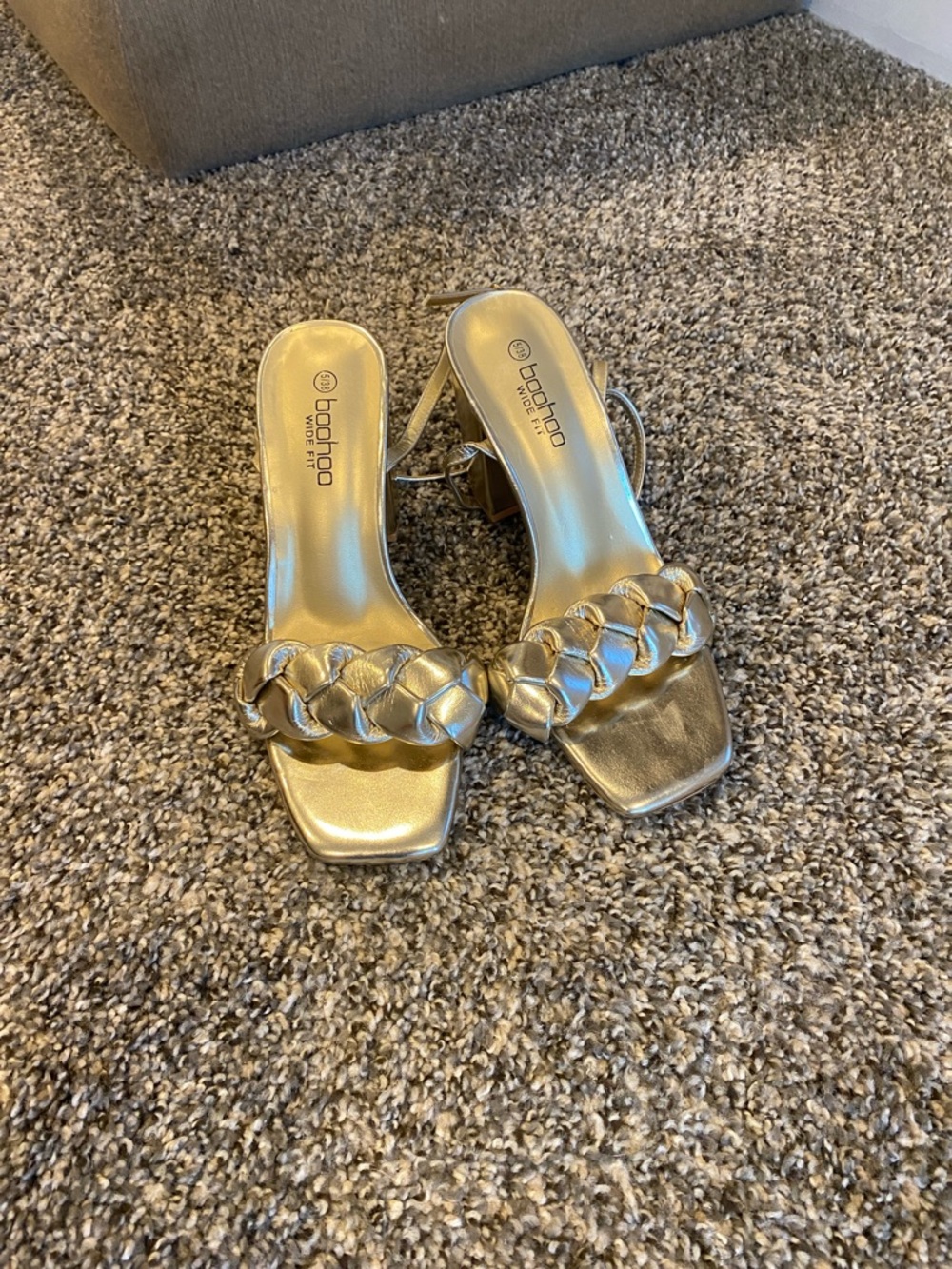 Boohoo Metallic Gold Braided Strap Mid-Heel Sandals